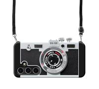 UnnFiko Para Emily in Paris Handyhüllen Samsung Galaxy S24,3D Vintage Kamera lustige kreative hülle mit abnehmbarer Kette,Schutzhülle zum Umhängen,Schwarz