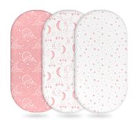 Unnivoll Moses Basket - Juego de 3 sábanas bajeras para cochecito de bebé, niño y niña, súper suaves y transpirables, de fácil cuidado, color blanco y rosa