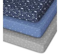 Unnivoll Sábanas bajeras para cuna de viaje, 95 x 65 cm, supersuaves y transpirables, paquete de 3 unidades, azul oscuro
