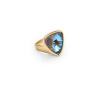 UNO de 50, Anillo con Cristal Multicolor, Forma Triangular de Tamaño Grande, Talla 12, Bañado en Oro de 18k, Joya Artesanal, Hecho en España
