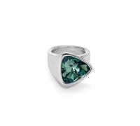 Uno de 50 | Anillo con Dos Cristales de Color Verde | Forma Triangular | Talla 15 | Bañado en Plata de Ley | Joya Artesanal | Hecho en España