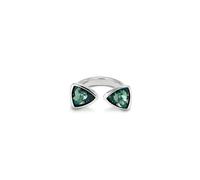 UNO de 50 | Anillo con Dos Cristales de Color Verde | Forma Triangular | Talla 18 | Bañado en Plata de Ley | Joya Artesanal | Hecho en España