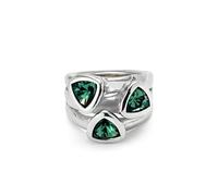 UNO de 50 | Anillo con Tres Cristales de Color Verde | Forma Triangular | Talla 18 | Bañado en Plata de Ley | Joya Artesanal | Hecho en España