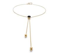 UNO de 50 Colgante Largo Bañado En Oro 18K Con Cadena Regulable Y Cristal De Murano Negro Central