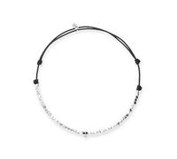 UNO de 50 | Collar con Detalle de Calavera | con Cuentas de Cuero | Bañado en Plata de Ley | Joya Artesanal | Hecho en España