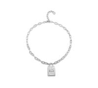 UNO de 50, Collar de Aleación de Metales, Plata de Ley, Eslabones Medianos y Candado Central, Joya Artesanal, Diseño Creativo