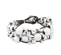 UNOde50 Pulsera ancha de cuero bañada en plata de ley