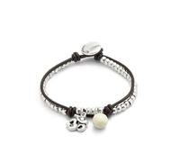 UNO de 50 Pulsera Bañadas En Plata De Ley Con Cuero Y Cristal De Murano Marfil