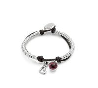 UNOde50 Pulsera Bañadas En Plata De Ley Con Cuero Y Cristal De Murano Morado