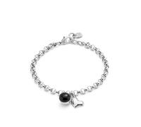 UNO de 50 Pulsera Cadena Bañadas En Plata De Ley Con Charm Corazón Y Murano Negro