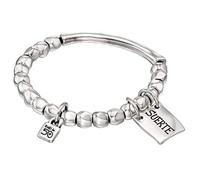 UNOde50 Pulsera de cuentas, pieza tubular y chapa con mensaje bañado en plata