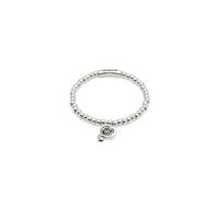 UNO de 50 Pulsera De Bolas Bañadas En Plata De Ley Con Corazón Con Cristal Negro