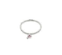 UNO de 50 Pulsera De Bolas Bañadas En Plata De Ley Con Corazón Con Cristal Rosa