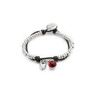 UNO de 50 Pulsera De Bolas Bañadas En Plata De Ley Con Cuero Y Cristal De Murano Rojo