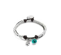 UNO de 50 Pulsera De Bolas Bañadas En Plata De Ley Con Cuero Y Cristal De Murano Verde
