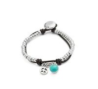 UNO de 50 Pulsera De Bolas Bañadas En Plata De Ley Con Cuero Y Murano Turquesa