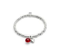 UNO de 50 Pulsera De Bolas Bañadas En Plata De Ley Y Cristal De Murano Rojo Y Corazón