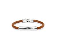 UNO de 50 Pulsera De Cuero Color Camel Con Cierre De Aleación De Metales Bañada Plata De Ley