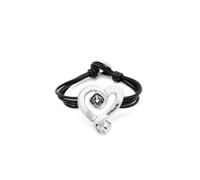 UNO de 50 Pulsera De Cuero Con Corazón Bañado En Plata De Ley Con Cristal Negro