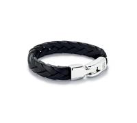 UNOde50 Pulsera cuero trenzada color negro bañada en plata de ley
