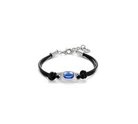 UNO de 50 Pulsera De Cuero Y Aleación De Metales Bañada En Plata De Ley Con Cristal Facetado Azul Celeste