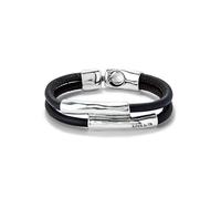 UNO de 50 Pulsera Doble Cuero Marron Con Dos Tubos Bañada En Plata De Ley