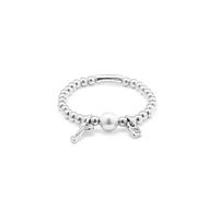 UNO de 50 Pulsera Elástica De Goma Ajustable Con Baño De Plata De 15 Micras Con Una Perla Grande En El Centro De La Pulsera Acompañada Por Un Charm De Llave Al Lado