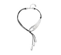 UNO de 50 Uno de Collar Corto De Latigo Ajustable Con Ala De Libelula Bañada En Plata Y 3 Flecos Con Gotas