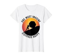 Uno Debe Imaginar Sísifo Feliz Divertido Mito de la mitología Griega Camiseta gráfica económica, Mujer, Blanco, S