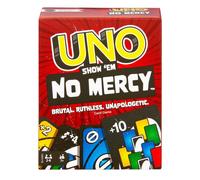 Mattel Games Juego de cartas UNO No Mercy Juego de mesa familiar con cartas nuevas, reglas especiales y penalizaciones más despiadadas, +7 años (HWV18)