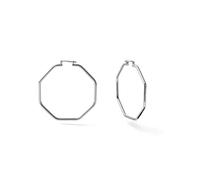UNOAERRE, Pendientes de aro octogonales, bronce chapado en plata 925, pulido acanalado, 4,5 cm 000EXO4809900-2755