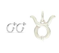 UNOde50|Pendientes en Forma de Aro + Charm Signo del Zodiaco Tauro | Bañado en Plata | Joya Artesanal |Hecho en España