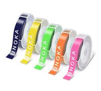 UNOKA Cinta de repujado compatible de repuesto para Dymo Cinta de grabación en relieve de 9 mm Fluo rosa/Naranja/Verde/Amarillo/Azul para Dymo Omega Junior Embosser Motex E-101 E-303, 5 paquetes