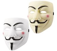 UNOLIGA Halloween Anonymous Mask, 2pcs Mascara V de Vendetta para Adultos, Mascara Hacker, Caretas para Carnaval Disfraz de Halloween Cosplay Accesorios Fiesta Props (Blanco, Beige)