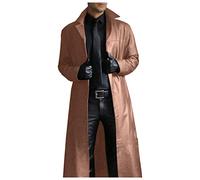 UnoSheng Abrigo de cuero para hombre Slim Fit - Chaqueta de cuero para hombre negra larga chaqueta gótica retro de manga larga medieval victoriana cosplay disfraz vintage steampunk gabardina abrigo de