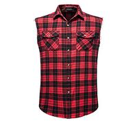 UnoSheng Camisa de leñador para hombre de verano, informal, a la moda, sin mangas, chaleco a cuadros, camisa con botones, camisas para hombre, color rojo, rojo, M