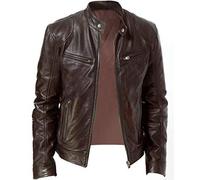 UnoSheng Chaqueta de cuero para hombre con cuello alto, gabardina vintage monocromática con bolsillos con cremallera, chaqueta de invierno gótica steampunk, cálida e informal, marrón, M