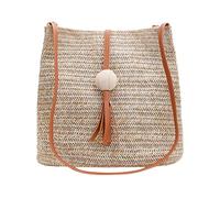 UnoSheng Mujer Bolsos Barato Tela Verano Borla Bola de Madera Salvaje Bandolera Playa Casual Bolsa Carpa Set Con Bolsillos, marrón, Einheitsgröße