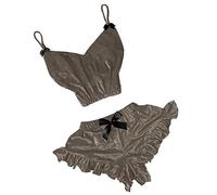 UnoSheng Mujer Lencería Conjunto Sexual V-cuello Bowknot Mujeres terciopelo pijamas mancha de camisola cortometrajes lencería dormir, gris, XXL