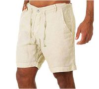 UnoSheng Pantalones cortos de baloncesto con botones cortos casuales con cordones bolsillos pantalones de cintura pantalones de lino para hombre de algodón de moda pantalones cortos de neopreno para