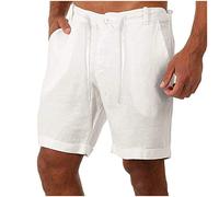 UnoSheng Pantalones cortos de baloncesto con botones cortos casuales con cordones bolsillos pantalones de cintura pantalones de lino para hombre de algodón de moda pantalones cortos de neopreno para