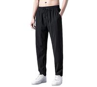 UnoSheng Pantalones de correr para hombre, ligeros, largos, pantalones de chándal para hombre, negros, holgados, con cordones, pantalones de ocio, monocolor, moda, pantalones deportivos, de secado