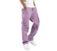UnoSheng Pantalones vaqueros con goma elástica para hombre, cintura casual, color, sombrero deportivo, bolsillo multi tejido, cuerda de pie, pantalones sólidos, cargo de calle, tie, pantalones cargo