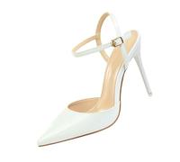 UnoSheng Zapatos Mujer Tacón Invierno Simple Stiletto Alto Tacón Shallow Mouth Pointed Cuero Sexy Nightclub Slim One Strap Women's Sandals Canvas Zapatos Mujer Rojo, Blanco, 38 EU