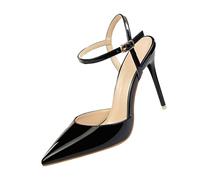 UnoSheng Zapatos Mujer Tacón Invierno Simple Stiletto Alto Tacón Shallow Mouth Pointed Cuero Sexy Nightclub Slim One Strap Women's Sandals Canvas Zapatos Mujer Rojo, Negro , 37 EU