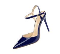 UnoSheng Zapatos Mujer Tacón Invierno Simple Stiletto Alto Tacón Shallow Mouth Pointed Cuero Sexy Nightclub Slim One Strap Women's Sandals Canvas Zapatos Mujer Rojo, azul, 38 EU