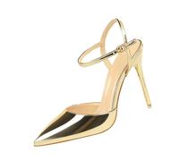 UnoSheng Zapatos Mujer Tacón Invierno Simple Stiletto Alto Tacón Shallow Mouth Pointed Cuero Sexy Nightclub Slim One Strap Women's Sandals Canvas Zapatos Mujer Rojo, dorado, 38 EU