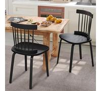 Unovivy Juego de 2 sillas de comedor negras, sillas Windsor de madera, sillas de cocina de granja, silla de eje negro para comedor, restaurante