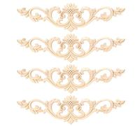 Unpainted Wood Carvings 4Pcs | Rubber Wood Applique Decor for Furniture/Garden Fence/Cabinet | Hand Carved Decals 30x8cm, Easy to Paint