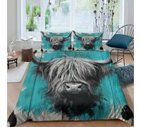 UNRXJZLVM Juego de Funda Nórdica Microfibra Impresión 3D Patrón Vaca Highland Suave Transpirable Decoración Dormitorio para Adultos y Jóvenes Single（135x200cm）